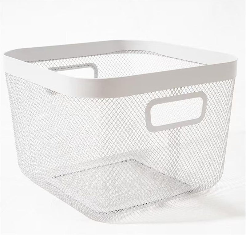 AJIODA Metal Mesh Steel Baskets, Household Wire Storage Organizer Bin Garden Harvest Basket Multi-functional Fruit Baskets with Handles for Kitchen Bathroom Picnic Shopping Decor Cabinet Home, White - Image 1